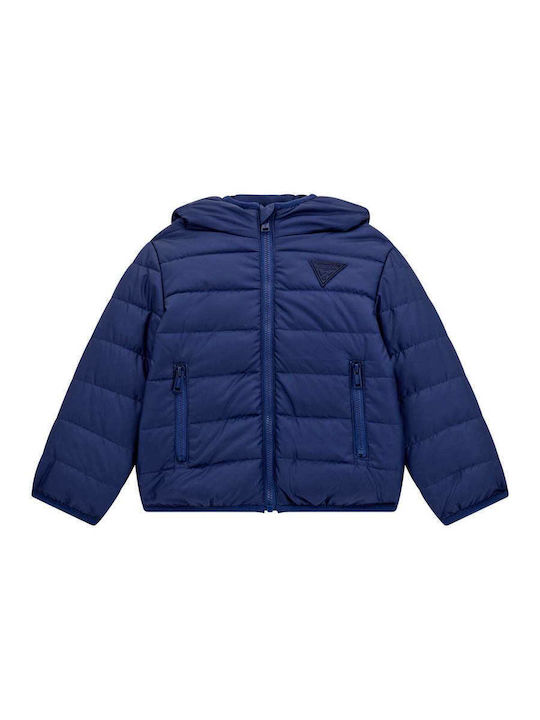 Daunen-Kinderjacke Kurz mit Kapuze Blau