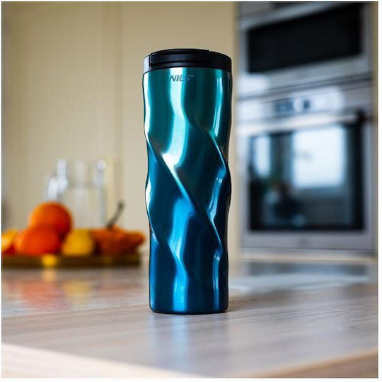 Nils Glass Thermos Stainless Steel 500ml Blue with Handle