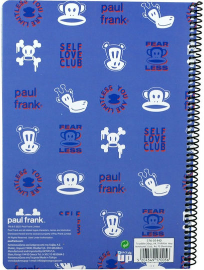 Paul Frank Σπιράλ Τετράδιο Ριγέ Α4 70 Φύλλων 2 Θεμάτων