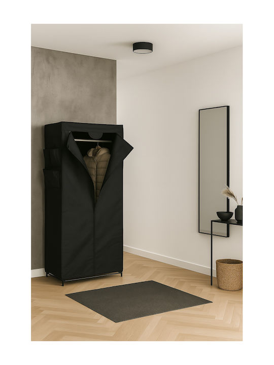 Dulap din material textil cu fermoar și rafturi în culoarea Negru 70x46x154cm