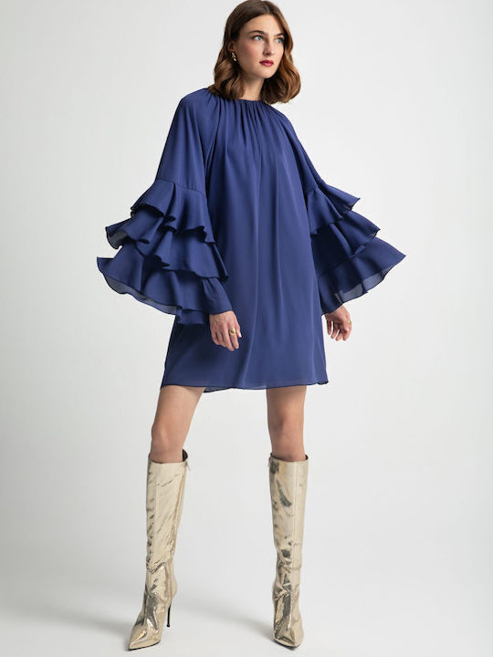 Mini Abendkleid mit Rüschen Blau