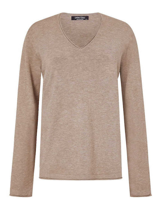 Celestino Women's Sweater Raw Edge Details Light Brown