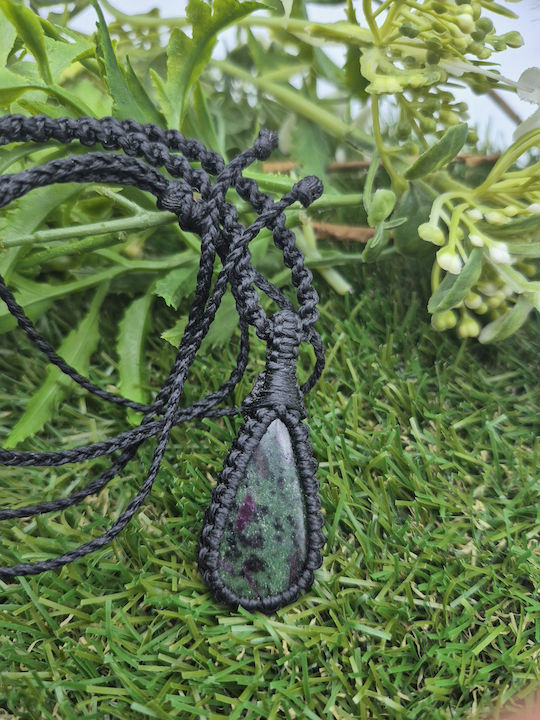 Handmade Macrame Necklace Ruby Zoisite – Unique Semi-Precious Stone Jewelry