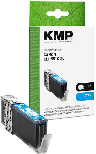 KMP Συμβατό Μελάνι Εκτυπωτή InkJet Canon CLI-551C XL (6444B001) 665 Σελίδων 11ml Κυανό 1τμχ
