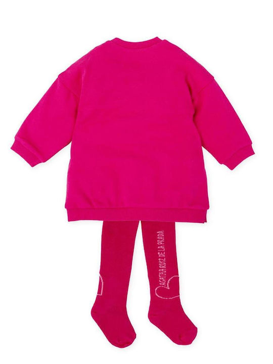 Girls Dress Fleece Long Sleeve Set of 2 with Tights Fuchsia