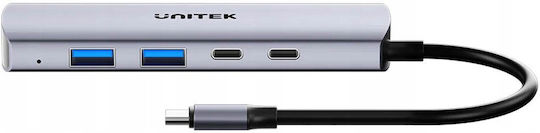 Unitek USB-Hub 4 Anschlüsse USB 3.0 mit USB-C Anschluss Silber