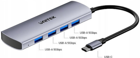 Unitek USB 3.0 4-Port Hub with USB-C Connection Gray