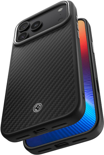 Spigen Enzo Aramid T Umschlag Rückseite Aramid Fiber Black Silver (iPhone 17 Pro)