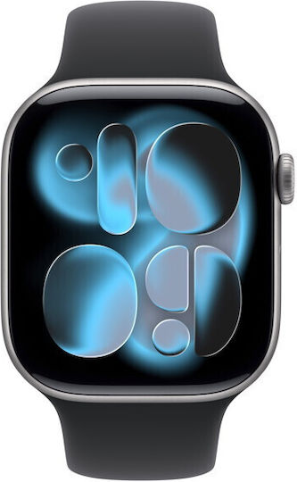Apple Watch Series 11 Aluminium 46mm Wasserdicht mit eSIM und Pulsmesser  (Space Grey Aluminium Case with Black Sport Band - M/L)
