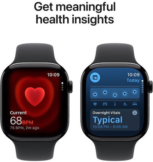 Apple Watch Series 11 Aluminium 46mm Waterproof with Heart Rate Monitor (Jet Black Aluminium Case with Black Sport Band - S/M)