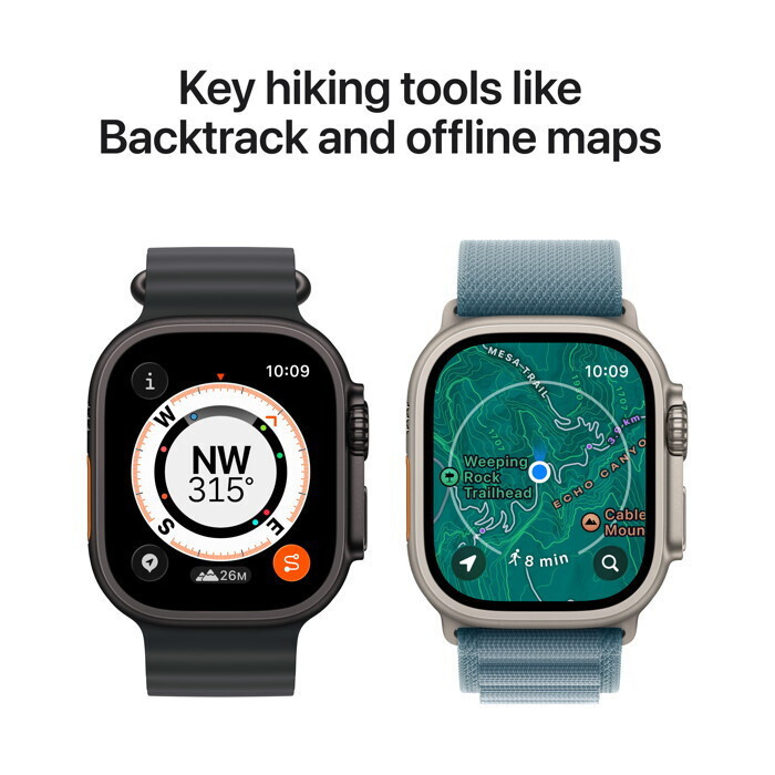 Apple Watch Ultra 3 Titanium 49mm Αδιάβροχο με eSIM και Παλμογράφο (Black Titanium Case with Black Alpine Loop - Medium)