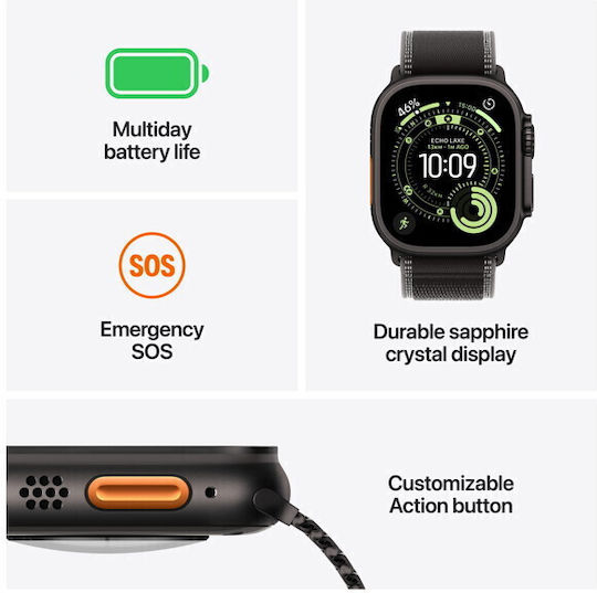 Apple Watch Ultra 3 Titanium 49mm Waterproof with eSIM and Heart Rate Monitor (Black Titanium Case with Black Alpine Loop - Medium)