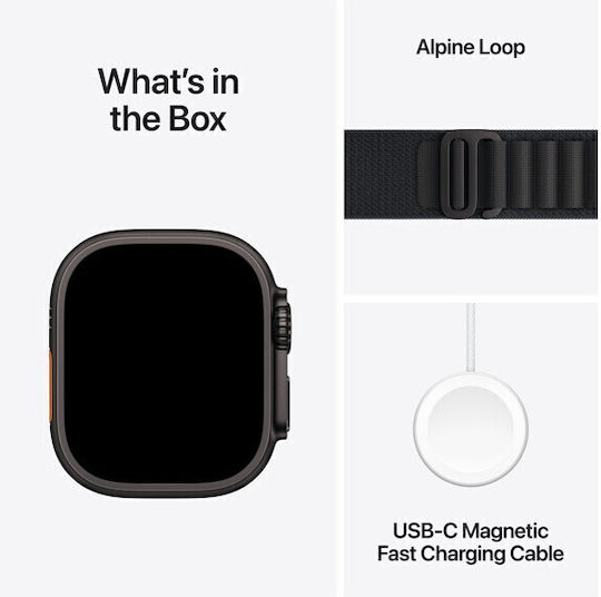 Apple Watch Ultra 3 Titanium 49mm Waterproof with eSIM and Heart Rate Monitor (Black Titanium Case with Black Alpine Loop - Medium)