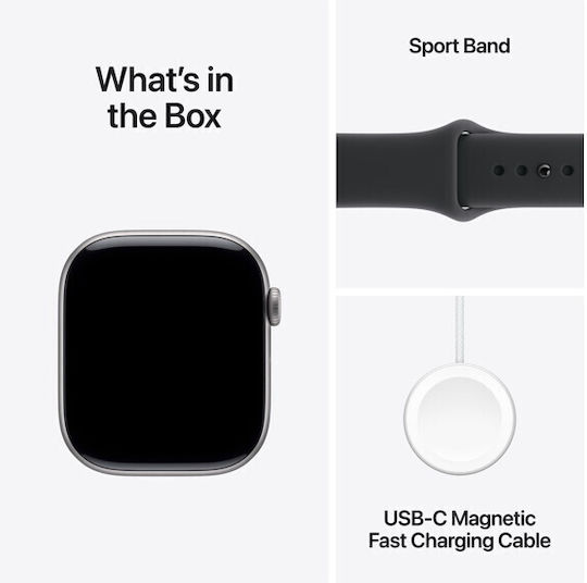 Apple Watch Series 11 Aluminum 46mm Waterproof with Heart Rate Monitor (Space Gray Aluminum Case with Black Sport Band - M/L)