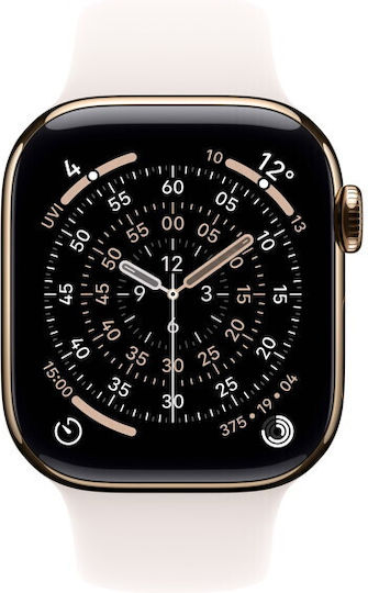 Apple Watch Series 11 Titan 42mm Wasserdicht mit eSIM und Pulsmesser (Gold Titanium Case with Light Blush Sport Band - M/L)