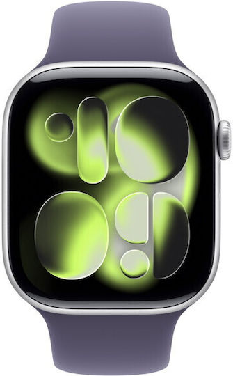 Apple Watch Series 11 Aluminium 46mm Waterproof with Heart Rate Monitor (Silver Aluminium Case with Purple Fog Sport Band - S/M)
