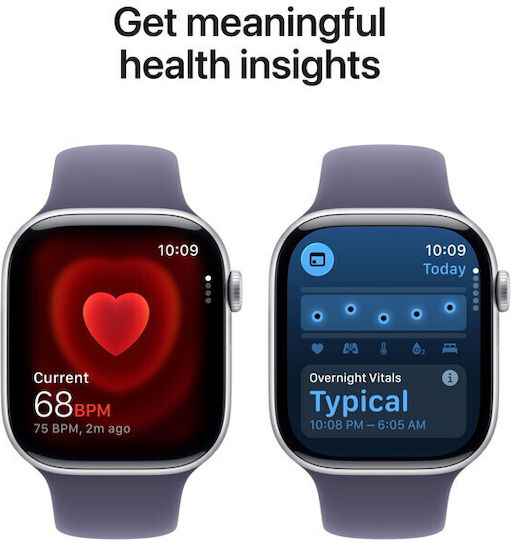 Apple Watch Series 11 Aluminiu 42mm Rezistent la apă cu eSIM (Silver Aluminium Case with Purple Fog Sport Band - S/M)