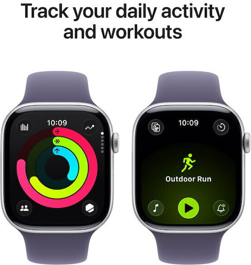 Apple Watch Series 11 Aluminium 46mm Waterproof with eSIM and Heart Rate Monitor (Silver Aluminium Case with Purple Fog Sport Band - M/L)