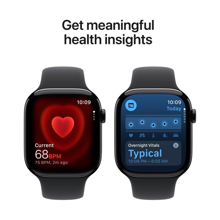 Apple Watch Series 11 Aluminium 42mm Αδιάβροχο με Παλμογράφο (Jet Black Aluminium Case with Black Sport Band - S/M) (MEQT4LWA)