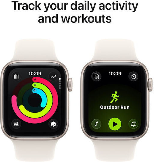 Apple Watch SE 3 Aluminium 44mm Waterproof with Heart Rate Monitor (Starlight Aluminium Case with Starlight Sport Band - M/L)