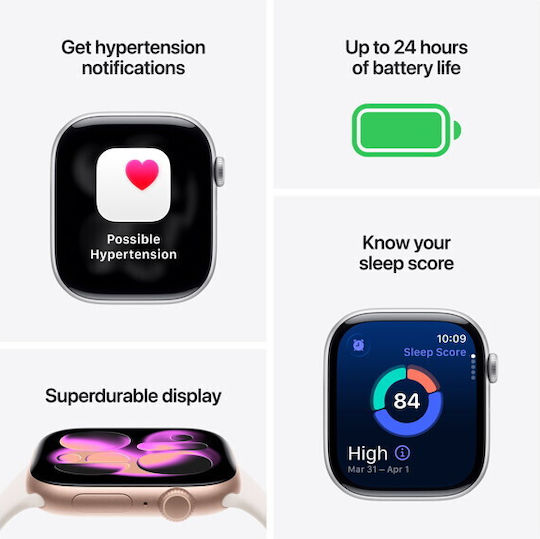 Apple Watch Series 11 Алуминий 46мм Водоустойчив с eSIM и Пулсомер (Jet Black Aluminium Case with Black Sport Band - S/M)
