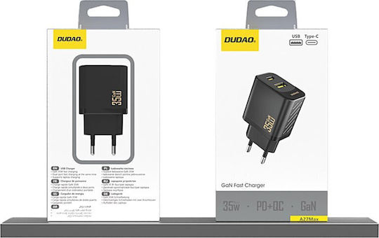 Dudao GaN с USB-A порт и USB-C порт и кабел USB-C - USB-C 35W Power Delivery Черен (A27 MaxC)
