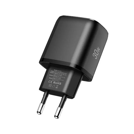 Tech-Protect Charger Without Cable with USB-A Port and USB-C Port 30W Power Delivery / Quick Charge 3.0 Blacks (NCA30)