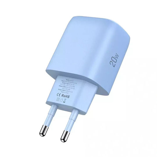 Tech-Protect Ladegerät ohne Kabel mit USB-A Anschluss und USB-C Anschluss 20W Stromlieferung / Schnellaufladung 3.0 Blau (NCA20)