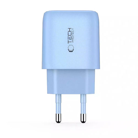 Tech-Protect Ladegerät ohne Kabel mit USB-A Anschluss und USB-C Anschluss 30W Stromlieferung / Schnellaufladung 3.0 Blau (NCA30)