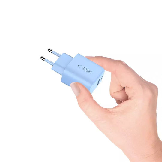 Tech-Protect Ladegerät ohne Kabel mit USB-A Anschluss und USB-C Anschluss 30W Stromlieferung / Schnellaufladung 3.0 Blau (NCA30)