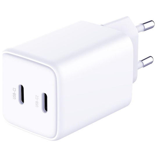 3MK Charger Without Cable with 2 USB-C Ports 45W Power Delivery Whites (Hyper Charger)