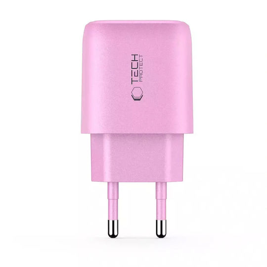 Tech-Protect Зарядно без кабел с USB-A порт и USB-C порт 20W Power Delivery / Quick Charge 3.0 Розов (NCA20)