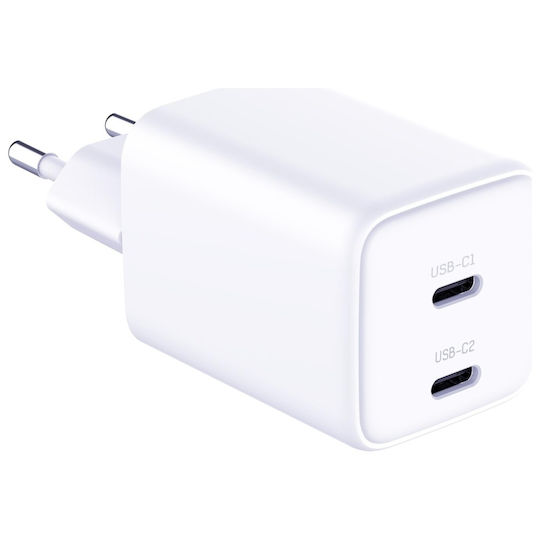 3MK Charger Without Cable with 2 USB-C Ports 45W Power Delivery Whites (Hyper Charger)