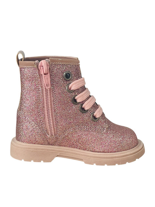 Anatomical Leather Kids Boots with Zipper Pink