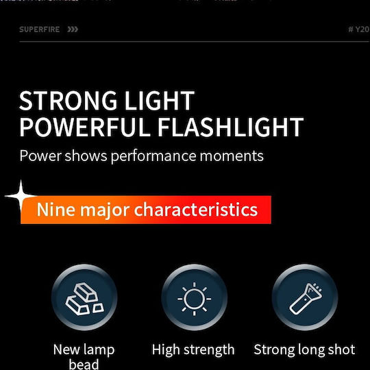 Supfire Lanternă cu Bliț LED Reîncărcabilă IP43 cu Luminozitate Maximă 1200 Lumen