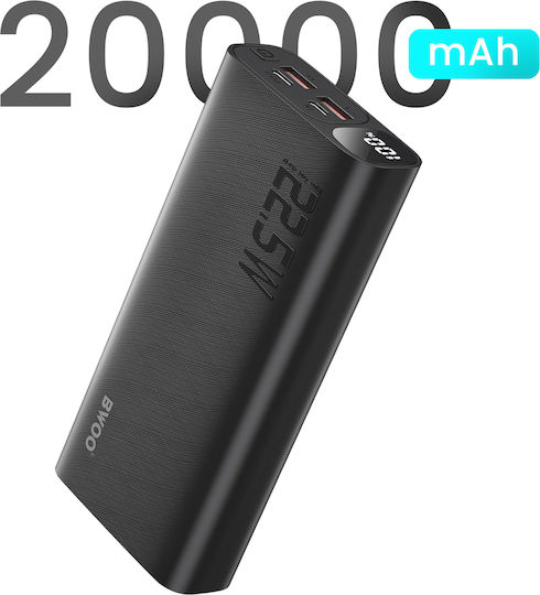 BWOO GSM188868 Power Bank 20000mAh 22.5W with 2 USB-A Ports and USB-C Port Power Delivery Black
