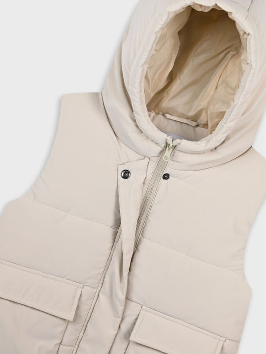 Kids' Quilted Jacket Sleeveless with Hood Vanilla