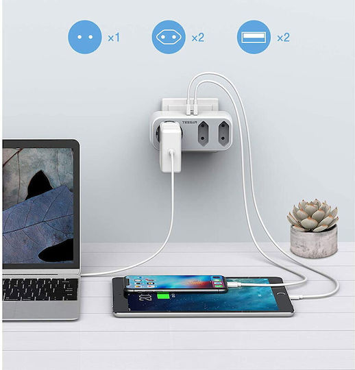 Tessan Захранваща лента 3 Позиции с 2 USB-A Безжични