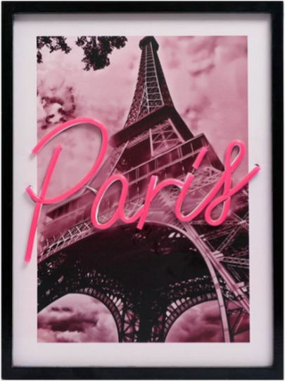 Κάδρο Πίνακας Φωτισμό Neon Σχέδιο Paris 30x40cm