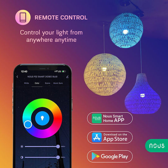 Nous Смарт крушки LED 9W за фасунга E27 RGB 810лм Димируем 2бр