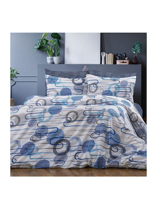 Dimcol Σετ Σεντόνια Υπέρδιπλα 220x240εκ. White-blue (4τμχ)