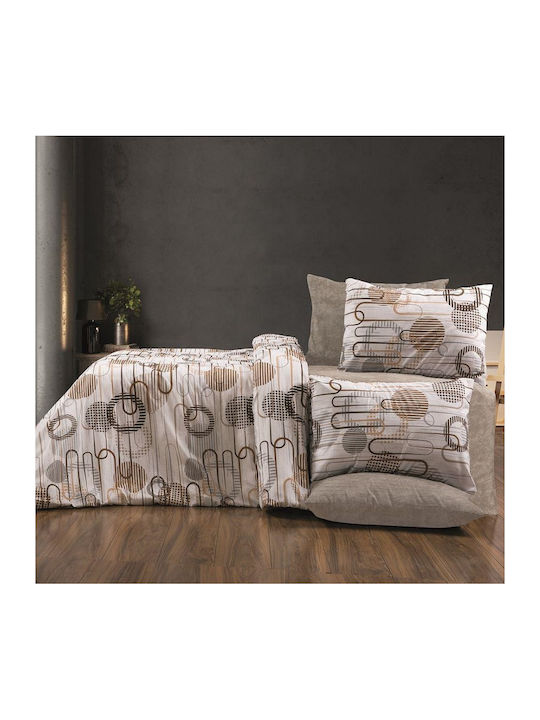 Dimcol Σετ Σεντόνια Μονά 160x240εκ. White-mocha (3τμχ)