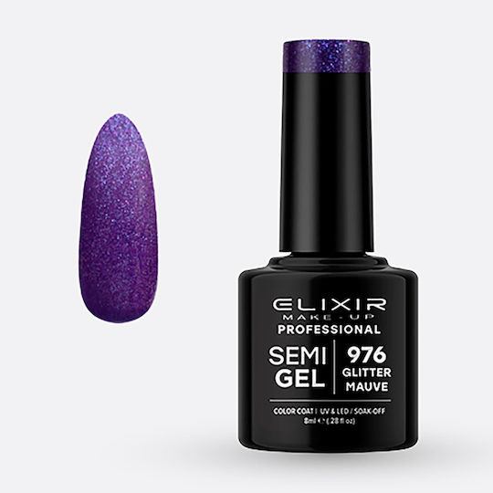Elixir Semi Gel Ημιμόνιμο Βερνίκι Νυχιών 976 Glitter Mauve με Glitter 8ml