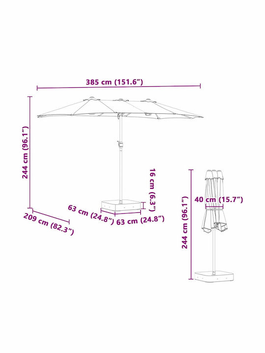 Aluminium-Garten- und Terrassen-Sonnenschirm Grau 3,85x2,09xH2,44m