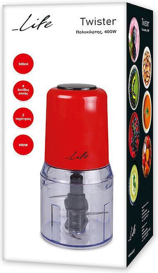Life MM-001 Πολυκόπτης Multi 400W με Δοχείο 500ml Κόκκινος