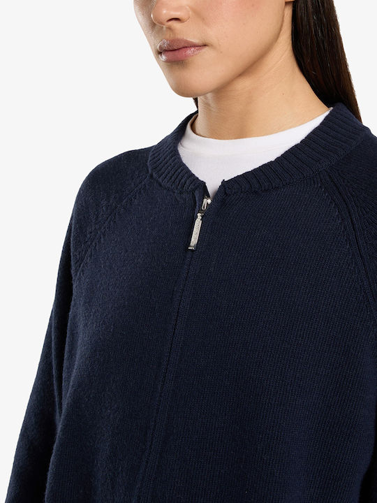 Milan Women's Sweater with Zipper Navy Blue