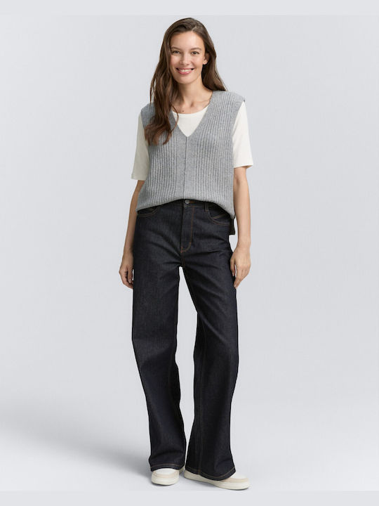 Women's Sweater with V Neckline Gray