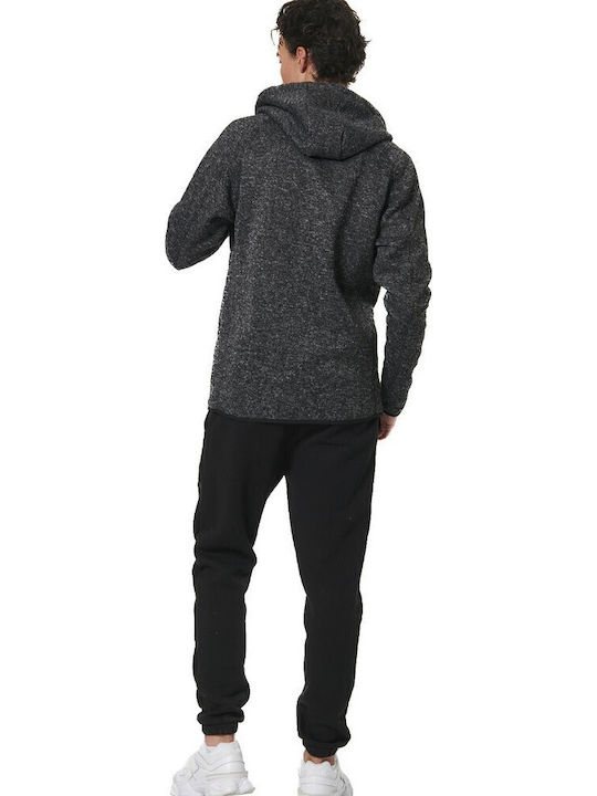 Ανδρική Ζακέτα Fleece με Κουκούλα Μαύρη
