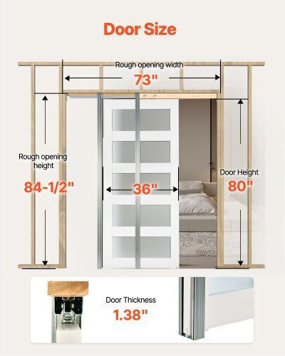 Vevor Sliding Pocket Door 915 X 2035 Mm 5-lite Frosted Glass Single Sliding Door Hardware Kit Sturdy Solid Wood & Mdf Pocket Doors Slab Waterproof Surface Bedroom Kitchen Study Room Vevor Sliding Pocket Door 915 X 2035 Mm 5-lite Frosted Glass Single Sliding Door Hardware Kit Sturdy Solid Wood & Mdf Pocket Doors Slab Waterproof Surface Bedroom Kitchen Study Room