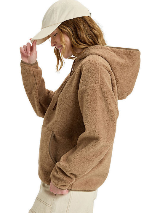 Cool Calling Winter Women's Fleece Blouse Long Sleeve with Hood Brown